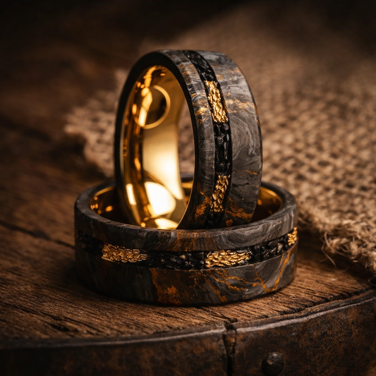 black carbon fiber gold meteorite ring 8mm The Voidfire
