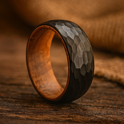 black faceted tungsten barrel wood ring 8mm The Iron Ridge