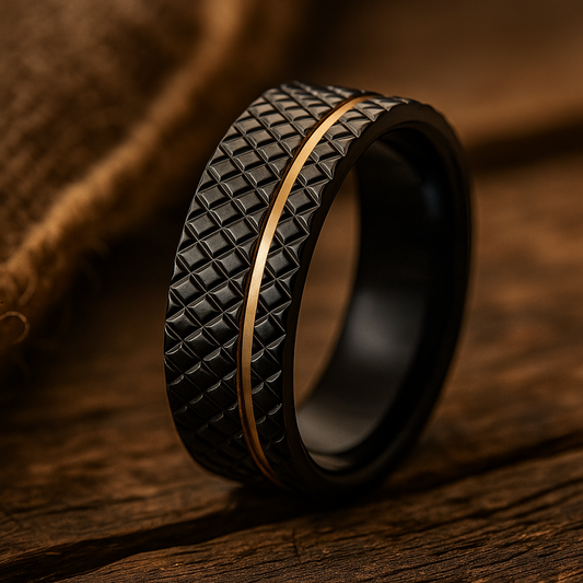 black textured tungsten gold inlay ring 8mm The Gilded Forge