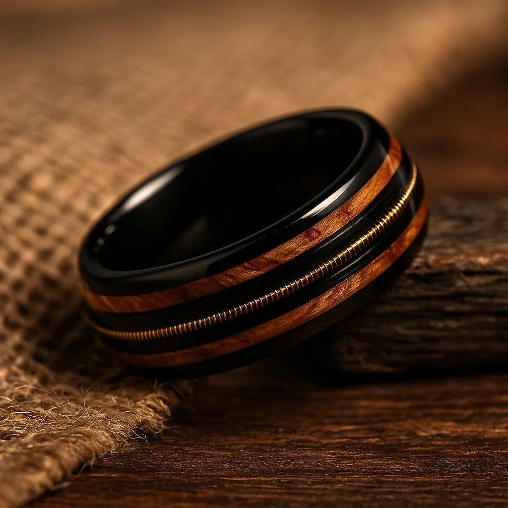 black tungsten barrel wood guitar string ring 8mm The Barreltone