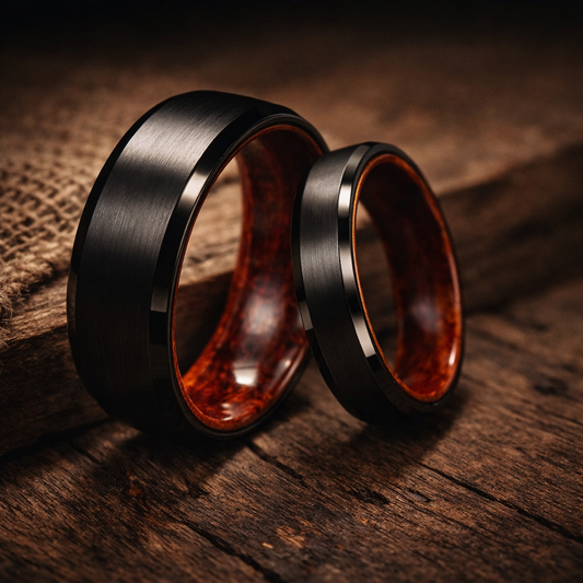 black tungsten barrel wood inner couple rings The Oaksteel Relic