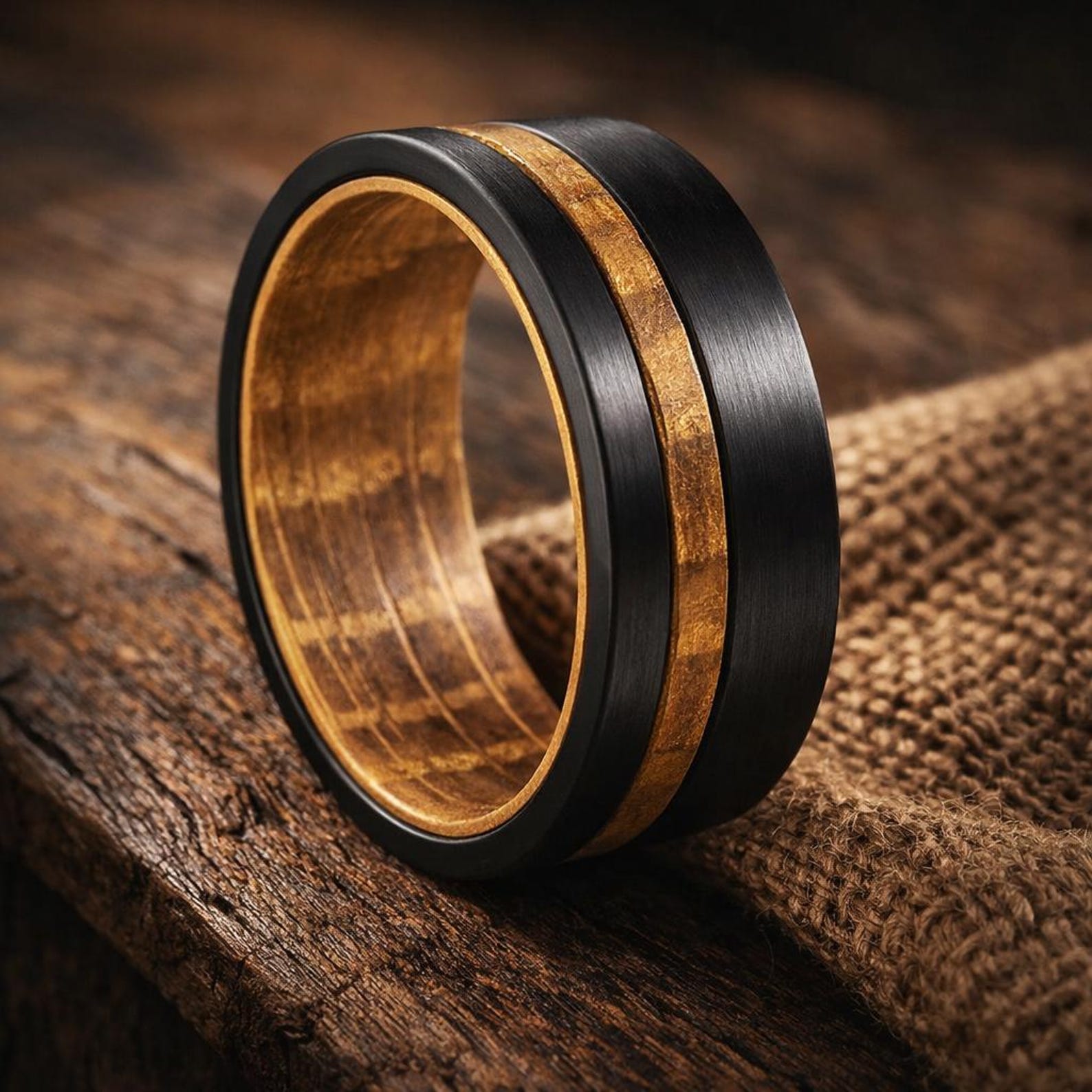 black tungsten barrel wood ring 8mm The Blacksmith