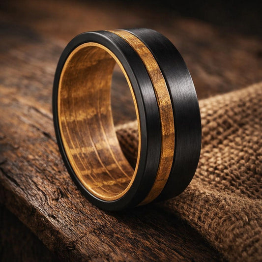 black tungsten barrel wood ring 8mm The Blacksmith