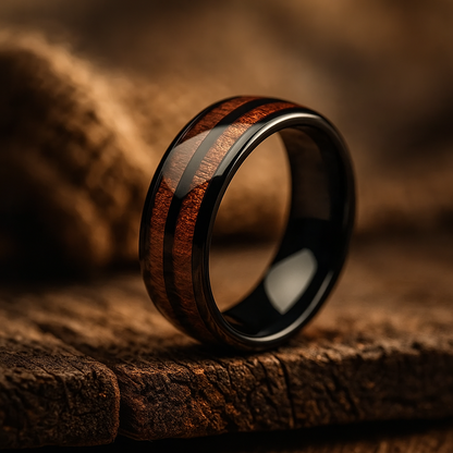black tungsten barrel wood ring 8mm The Old Barrel