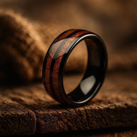 black tungsten barrel wood ring 8mm The Old Barrel