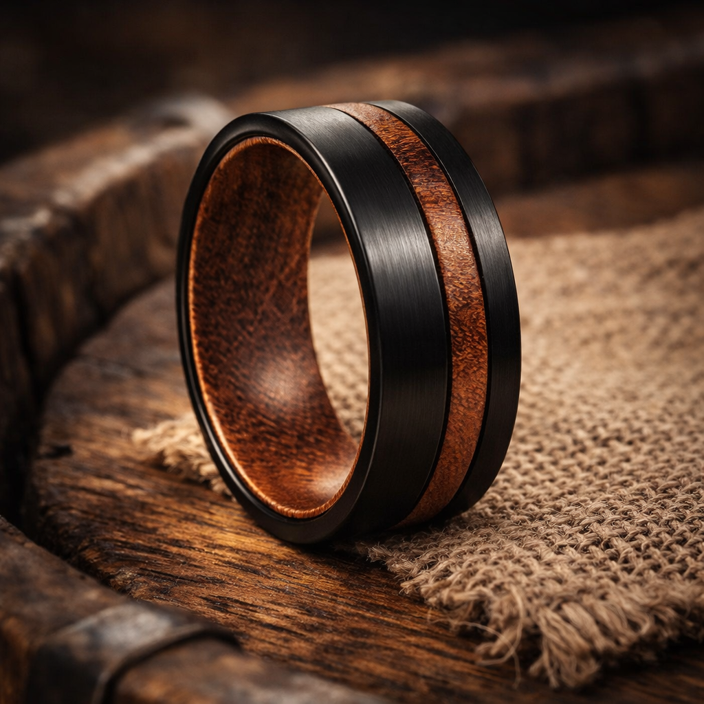 black tungsten burnt wood ring 8mm The Forgemaster