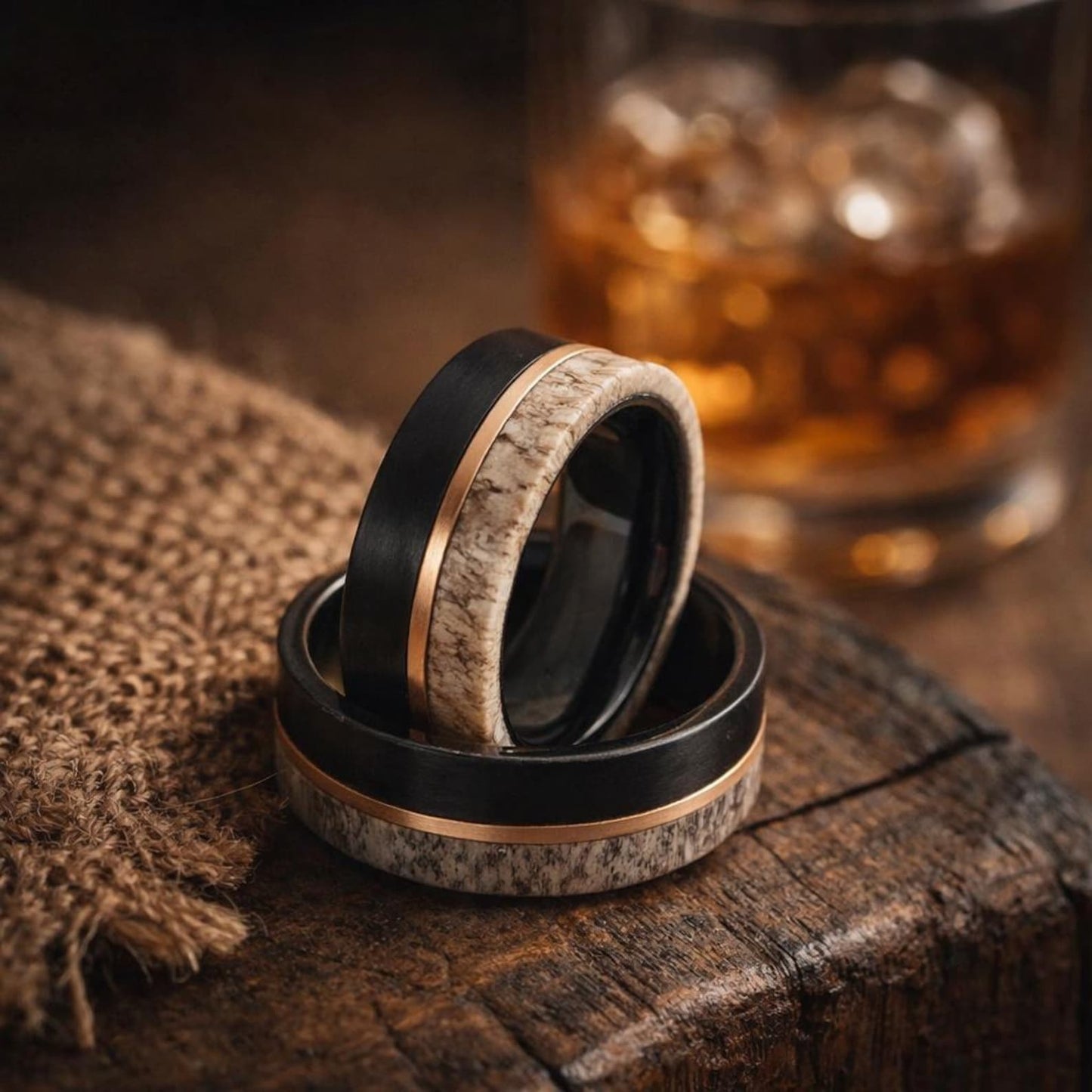 black tungsten deer antler gold inlay ring 8mm The Stagforge