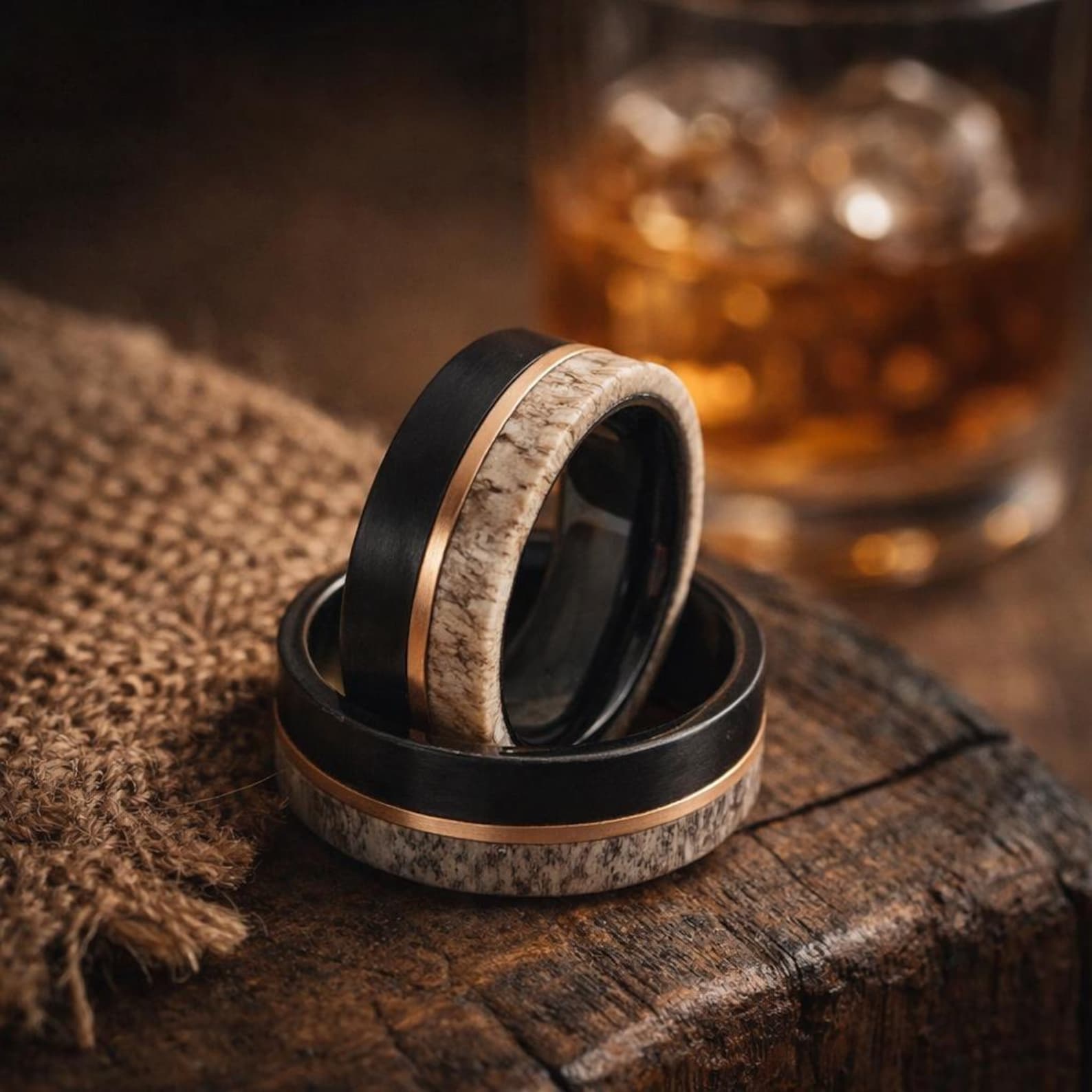black tungsten deer antler gold inlay ring 8mm The Stagforge