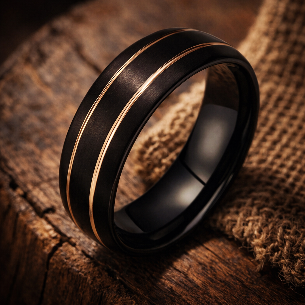 black tungsten gold inlay ring 8mm The Black Reserve