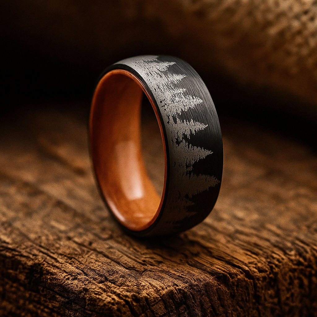 black tungsten whiskey barrel wood ring 8mm The Black Timber
