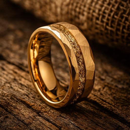 gold faceted tungsten ring 8mm The Royal Forge