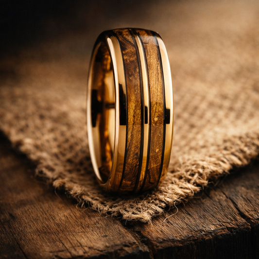 gold tungsten barrel wood ring 8mm The Eldor Wood