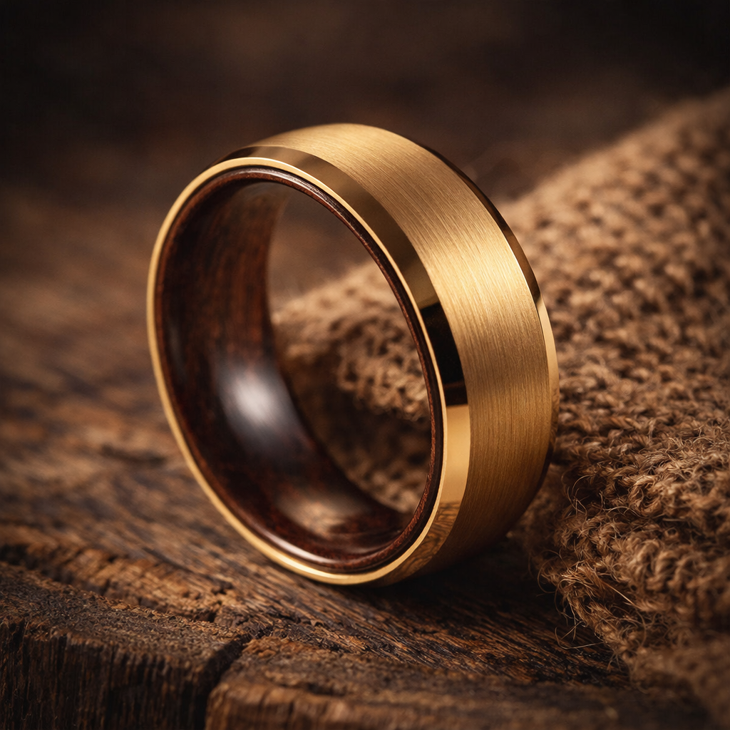 gold tungsten wood inner ring 8mm The Aurelia Wood