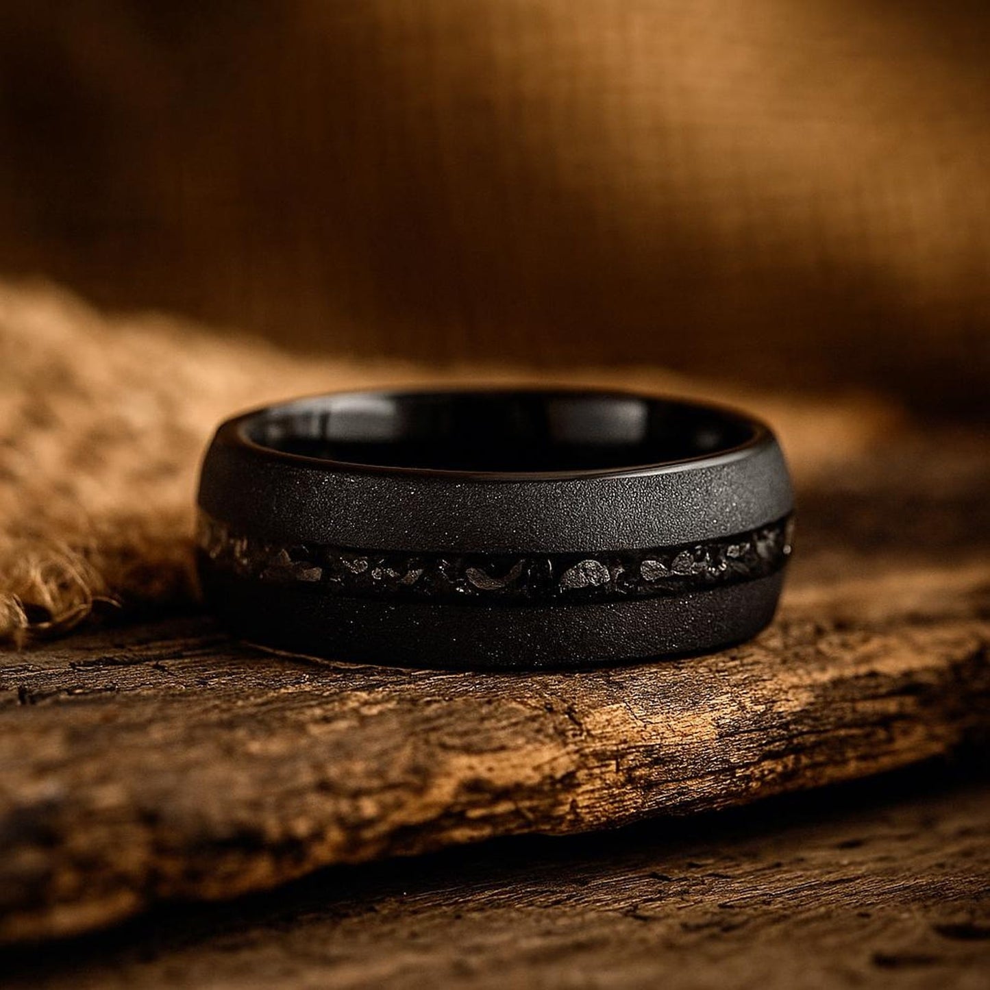 matte silver tungsten meteorite ring 8mm The Cosmic Anvil