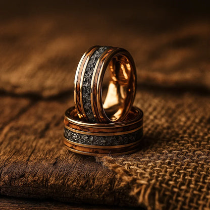 rose gold tungsten meteorite barrel wood ring 8mm The Barrelforge