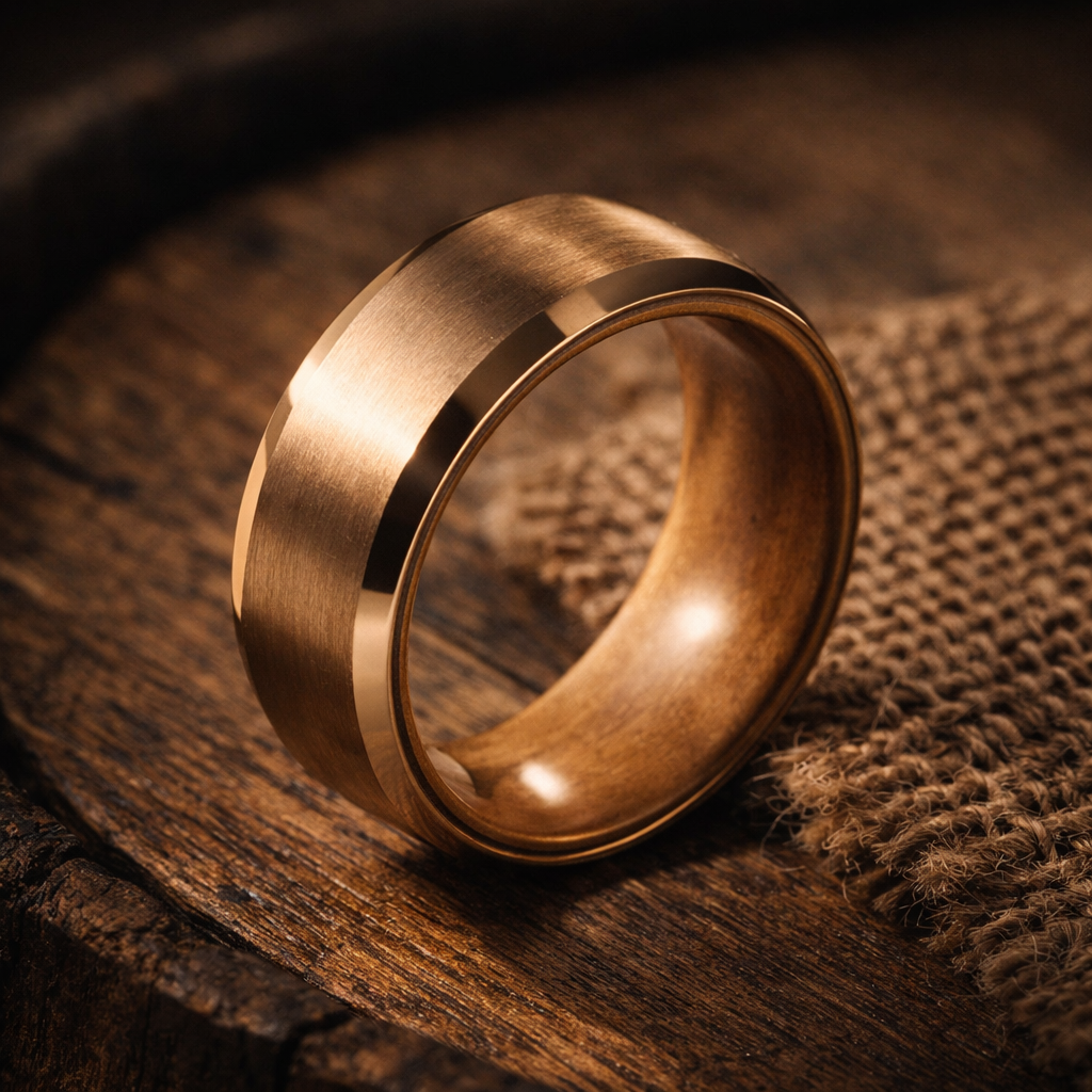 rose gold tungsten wood inner ring 8mm The Roselia Wood