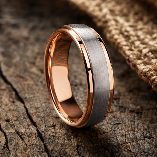 silver rose gold tungsten couple rings 6mm 8mm The Sterling Rose