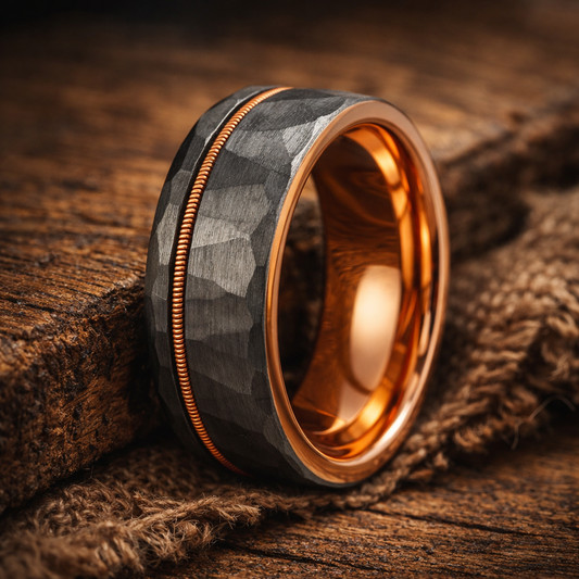 silver tungsten rose gold guitar string ring 8mm The Steel Chord